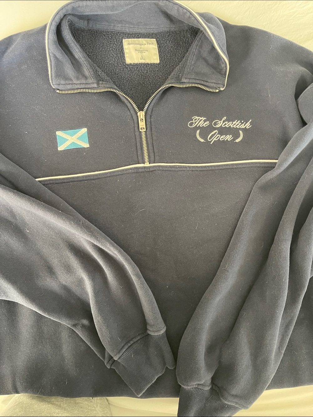 Abercrombie & Fitch Navy Quarter-Zip Sweater with Cream Piping